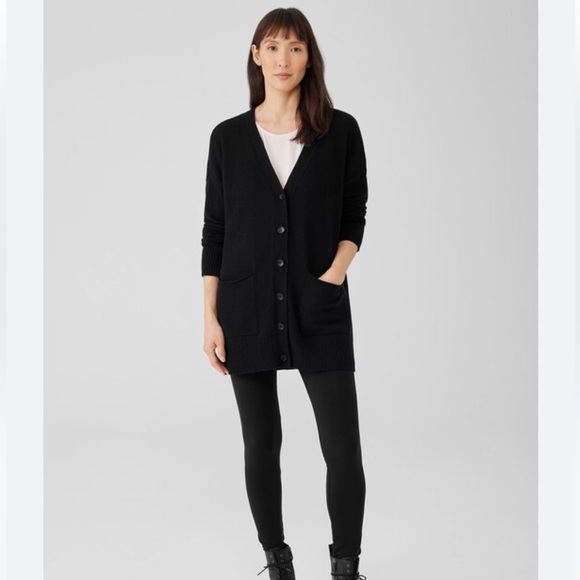 Eileen Fisher Cotton Recycled Cashmere Long Button Up Cardigan Sweater L - Picture 2 of 8